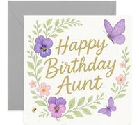 Affascinante biglietto di compleanno per zia, regalo di buon compleanno, design creativo di colore rosa, per zia, interno bianco con busta