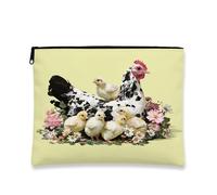 Affascinante borsa per il trucco con pollo, gallina pastorale e pulcini vintage borse da viaggio per donne, piccola borsa portatile in tela con cerniera, regalo per la casa colonica per la cura della