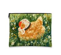 Affascinante borsa per trucchi a forma di pollo, borsa da viaggio per cosmetici con motivo floreale con gallina, organizer portatile in tela con cerniera, accessorio per la cura della pelle per