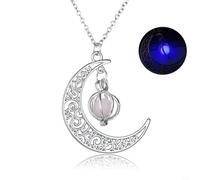 Affascinante collana di Halloween con ciondolo luminoso a forma di luna e zucca per uno stile unico (blu)