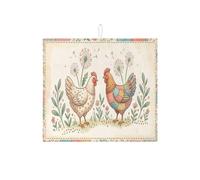Affascinante tappetino scolapiatti a forma di pollo per bancone della cucina, tappetino assorbente rustico floreale, tappetino scolapiatti in microfibra primaverile per protezione bar 40,6 x 45,7 cm