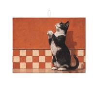 Affascinante tappetino scolapiatti per bancone della cucina, tappetino scolapiatti assorbente vintage nero bianco gatto tappetino scolapiatti in microfibra per tutto l'anno per bancone della cucina