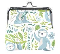 Affascinanti bradipi in pelle verde, per donne e ragazze, chiusura a bacio, piccolo portafoglio per ragazze, Charming Sloths Green, Classic, Charming Sloths Green, Classico