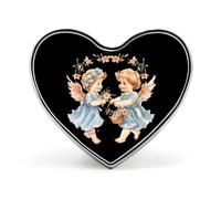 Affascinanti spille a forma di cuore con angeli, perfette per decorare zaini, giacche e cappelli.