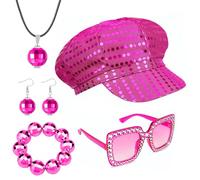 AffeGifts 5pcs Disco Outfit Donna, Disco Fancy Dress Glitter Cappello Abba con Paillette Cappello Bling Occhiali da Sole Collana Nracelet Orecchini Orecchini di Paillettes 70s 80s Disco Theme Party