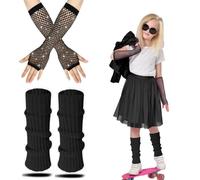 AffeGifts Scaldamuscoli Bambina Neon, Scaldamuscoli Bambina Anni 80 con Neon Guanti Rete Senza Dita Bambina Scaldamuscoli Bambina Girls Leg Warmers per Ragazze Fancy Dress 1980 Party (Nero, 1)