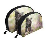 Affenpinscher Lawn Black Dogs Monkey Terrier, Borsa per trucco a conchiglia Portamonete da donna Borsa da toilette piccola Borsa per cosmetici 2 pezzi