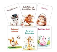 Affermazioni positive per Les, Carte di Piena Coscienza per Les, 32 Carte positive di Motivazione tedesche, Imparare Giocattoli educativi, Un tema animale, Note ispiratrici, cit