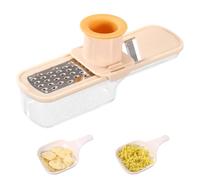 Affetta Aglio Mini, Mandolina Multifunzione 3 in 1 con Contenitore per Macinare Grattugiare e Affettare Aglio Zenzero e Verdure Pratico Utensile da Cucina per la Casa(Bianco)