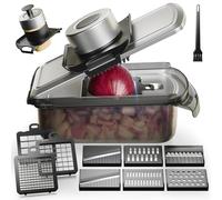 Affetta Verdure Multifunzione, 12-in-1 acciaio inox Mandolina per Verdure con contenitore, Taglia carota e aglio Chopper, cipolla e frutta