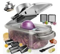 Affetta Verdure Multifunzione, 9-in-1 acciaio inox Mandolina per Verdure con contenitore, Taglia carota e aglio Chopper, cipolla e frutta