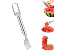 Affettatrice e forchetta 2 in 1 per anguria, in acciaio inox, per anguria, mango, pitaya, forchette da frutta portatili per casa, cucina, feste e campeggio (A-1 pz)