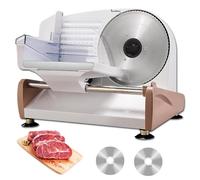 Affettatrice Elettrica, Affettatrice per Carne da 200 W per La Casa, Affettatrice per Pane A Spessore Regolabile 0-20 Mm con 2 Lame in Acciaio Inossidabile da 19 Cm, Affettatrici Elettriche Silver