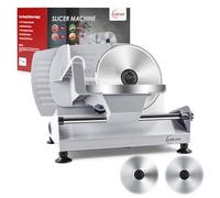 Affettatrice Elettrica da Casa, Due Lame da 19 cm, 200W Affettatrice Professionale con Piedini Antiscivolo e Interruttore ON/OFF, Spessore Preciso 0-15 mm per Affettare Cibi, Carne, Pane