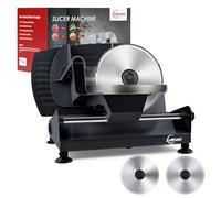 Affettatrice Elettrica da Casa, Due Lame da 19 cm, 200W Affettatrice Professionale con Piedini Antiscivolo e Interruttore ON/OFF, Spessore Preciso 0-15 mm per Affettare Cibi, Carne, Pane