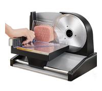 Affettatrice Elettrica per Carne 200W, Lama In Acciaio Inossidabile Alta Qualità E Spessore Regolabile 0-15mm, Affettatrice per Carne Semi-Automatica con Piedini Antiscivolo,Black