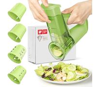 Affettatrice elettrica per verdure - Cutter salad senza fili, 4 lame intercambiabili (affettatura, grattugiatura, raschiatura del cibo), grattugia rotativa a una mano, ricaricabile Tipo-C, Verde