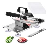 Affettatrice manuale per carne congelata, in acciaio inox, spessore regolabile, per uso domestico e commerciale, include dieci sacchetti, taglierina di ricambio e chiave inglese