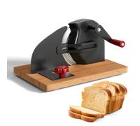 Affettatrice manuale per il pane con manovella manuale, affettatrice multiuso con ventose, spessore di taglio regolabile da 7 a 20 mm, lama in acciaio inox e base in legno di faggio, taglia pane (nero