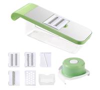 Affettatrice per cetrioli con contenitore e 5 taglierine, affettatrice per cipolle con protezione per le mani, tritatutto manuale per cucinare, cipolle, patate, frutta, cetrioli, zucchine