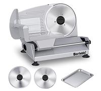 Affettatrice per cibo, 200 W, con 2 lame in acciaio inox da 7,5" e un vassoio in acciaio inox, protezione per il blocco dei bambini, spessore regolabile, affettatrice per alimenti per la preparazione