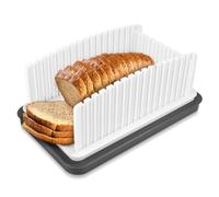 Affettatrice per Pane Fatto in Casa, Larghezza Regolabile Guida per Tagliare il Pane con Vassoio Strumento per Affettare il Pane Pieghevole per Panini con Baguette a Lievitazione(Bianco)