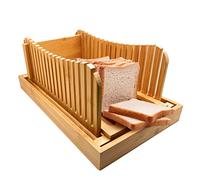 Affettatrice per pane pieghevole in legno di bambù da 13,8 x 20 cm, spessore compatto, guida per affettare il pane con vassoio raccogli briciole, spessore 3 fette per pane