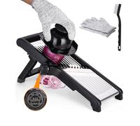 Affettatrice per verdure 5 in 1, professionale, regolabile, multifunzione, in acciaio inox, per verdure, cetrioli, frutta, carote, con spazzola per la pulizia, guanti anti-taglio