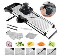 Affettatrice per verdure， Affettatrice for verdure in acciaio inossidabile, affettatrice mandolina antiscivolo cucina, chetogenica, patate, cetrioli, 4 lame e guanti antitaglio