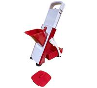 Affettatrice Verticale Professionale, Slycer per Salumi Formaggi e Carni, Rosso e Bianco, con Lama in Acciaio, Manico Estraibile, Base Stabile Antiscivolo