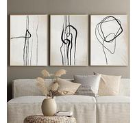 Affiche D'Art,3 Images Set-Affiches Abstraites Art Linéaire Toile Peinture Nordique Apaisante Noir et Beige Affiches et Impressions Murales Décoration de Salon Chambre à Coucher-50*60Cm (Sans Cadre)