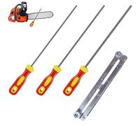 Affilacatene per Motosega, 3 Pezzi, Set di Lime con Impugnatura e Supporto per Lime, Strumenti per L'affilatura, 4,0 mm, 4,8 mm, 5,5 mm, per L'affilatura Manuale Delle Catene di Motoseghe