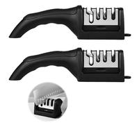 Affilacoltelli 2 Pezzi, Acciaino Professionale 4 in 1 Acciarino Affilacoltelli,Affila Coltelli Affilatore Manuale Antiscivolo per Coltelli Da Cucina Forbici