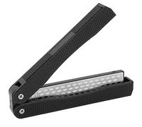 Affilacoltelli a forma di ventaglio, con rivestimento diamantato su entrambi i lati, portatile, pieghevole, per cucina, campeggio, caccia, sopravvivenza, strumenti, materiale ABS, (Nera)