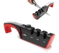 Affilacoltelli Professionale 4 in 1, Affila Coltelli da Cucina per L'uso Manuale Manico Ergonomico e Base Antiscivolo per Affilare Coltelli da Cucina Forbici