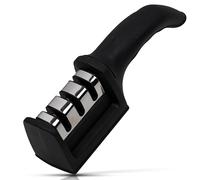 Affilacoltelli Professionale Manuale a 3 slot - Affila Coltelli da Cucina con Acciaio e Ceramica - Affilatore per Coltelli Antiscivolo