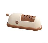 Affilatrice elettrica compatta con sistema abrasivo diamantato di precisione, due fessure per affilare coltelli e forbici, funzionamento senza fili con base a ventosa di sicurezza (cachi)