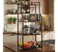 AffinityFurn Scaffale da cucina, mobile a 4 livelli con 6 ganci a S, telaio in acciaio, supporto per forno a microonde, con cesto per frutta in filo metallico, 128 x 60 x 40 cm