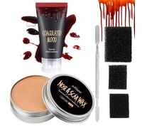 Afflano Kit Trucco SFX Cicatrici con Sangue Finto, Cera per Cicatrici e Cera Cutanea, Spatola e 3 Spugne, Trucco Effetti Speciali Halloween per Teatro, Palco e Ferite