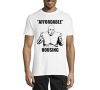 Affordable Housing Funny Slogan Crew Neck T-shirt da uomo in cotone bianco, bianco, L