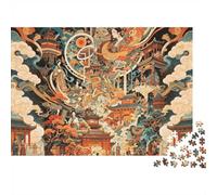 Affresco del Tempio Puzzle 1000 Pezzi Riciclato Arte Mitologia Cinese Puzzles per Bambini e Bambine Accessori Gioco Genitore-Figlio Developing Boy & Girl‘s Intelligence Educativo 70x50cm/1000pcs