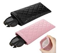 Affrolling Confezione da 2 custodie morbide per occhiali da donna e uomo, foderate in peluche, in pelle PU, da viaggio, regalo per mamma e moglie, nero, rosa., 9 x 18 cm