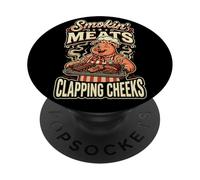 Affumicamento di carne battendo le guance BBQ Pig Chef Pitmaster PopSockets PopGrip Adesivo