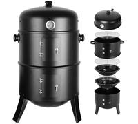 Affumicatore 3 in 1, Barbecue a Carbone, BBQ Smoker, Ø44,5 x 80 cm, Con Scarico Aria Regolabile e Termometro, Barbecue Smoker per Grigliare e Cucinare