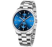 Affute Orologi da uomo in acciaio inox e metallo, stile casual, impermeabile, cronografo al quarzo, data automatica, lancette colorate - Blu argento