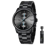 Affute Orologi da uomo in acciaio inox e metallo, stile casual, impermeabile, cronografo al quarzo, data automatica, lancette colorate - Nero Blu