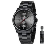 Affute Orologi da uomo in acciaio inox e metallo, stile casual, impermeabile, cronografo al quarzo, data automatica, lancette colorate - Nero rosso