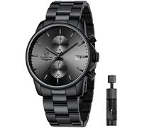 Affute Orologi da uomo in acciaio inox e metallo, stile casual, impermeabile, cronografo al quarzo, data automatica, lancette colorate - Nero grigio