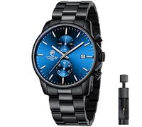 Affute Orologio da uomo con cronografo casual impermeabile orologio al quarzo in acciaio inox e metallo, auto date in lancette colorate, nero blu