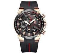 Affute Orologio da uomo cronografo sportivo impermeabile con cinturino in silicone, data, orologio da polso al quarzo luminoso - Oro rosa nero